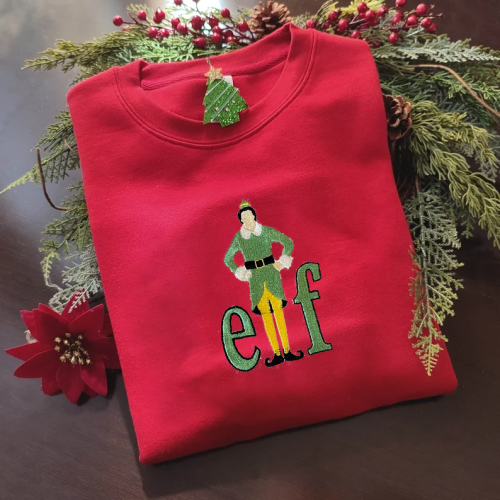 Elf Embroidered Crewneck T-Shirt, Sweatshirt for Men Women Sweatshirt, Gift for Men Women