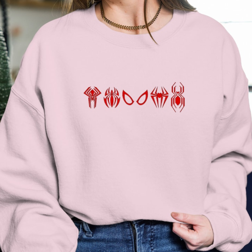Embroidered Crewneck T-Shirt, Sweatshirt for Men Women Spiderman Across the Spider-Verse Logos Shirt, Gift for Men Women