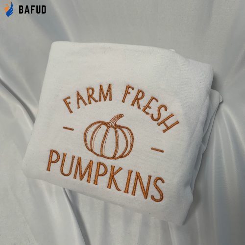 Farm Fresh Pumpkins Embroidered Crewneck T-Shirt, Sweatshirt for Men Women Crewneck T-Shirt, Sweatshirt for Men Women