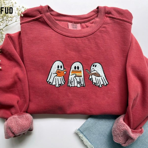 Ghost Book Sweatshirt Embroidered Crewneck T-Shirt, Sweatshirt for Men Women