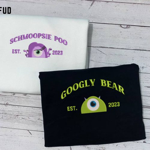 Monsters University Cartoon Shirt – Googly Bear & Schmoopsie Poo Embroidered Perfect Couple Christmas Gift EH302-303 Monsters University Cartoon Shirt – Googly Bear & Schmoopsie Poo Embroidered Perfect Couple Christmas Gift EH302-303
