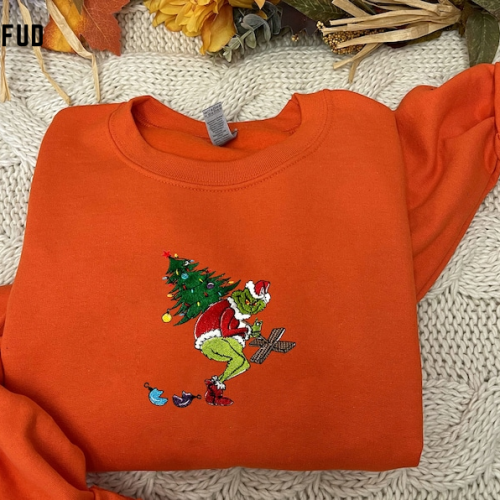 Grinches Christmas Tree Embroidered Crewneck T-Shirt, Sweatshirt for Men Women Shirt