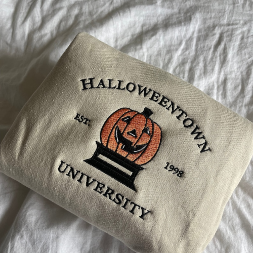 Halloween Town University Embroidered Crewneck T-Shirt, Sweatshirt for Men Women Halloween Shirt