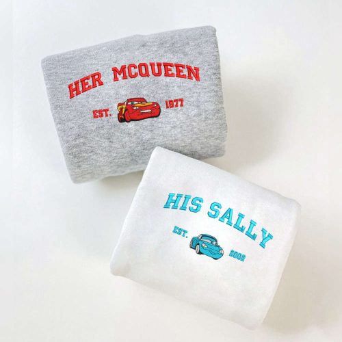 Cartoon Couple Christmas Sweatshirt: Her Mcqueen x His Sally Embroidered Trending Crewneck – Perfect Christmas Gift!