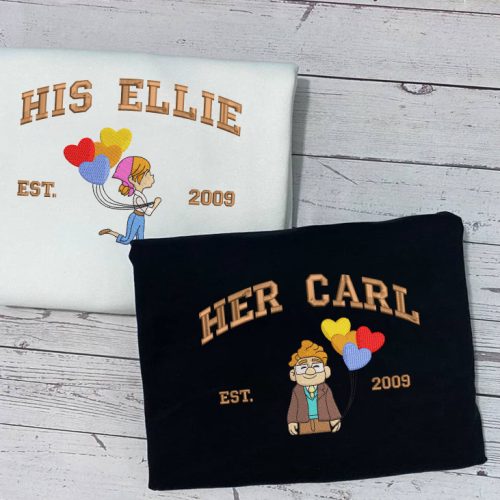His Ellie & Her Carl Embroidered Sweatshirt – Valentine Cartoon Couple Shirt with Pink Up Balloon Design His Ellie & Her Carl Embroidered Sweatshirt – Valentine Cartoon Couple Shirt with Pink Up Balloon Design