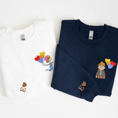 His Ellie & Her Carl Embroidered Sweatshirt – Valentine Cartoon Up Balloon Shirt Pink Valentine Balloon Couple Shirt His Ellie & Her Carl Embroidered Sweatshirt – Valentine Cartoon Up Balloon Shirt Pink Valentine Balloon Couple Shirt