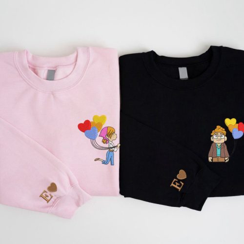 His & Her Ellie Carl Embroidered Sweatshirt: Valentine Cartoon Up Balloon Shirt Pink Valentine Balloon Couple Shirt EH486-487 L H C His & Her Ellie Carl Embroidered Sweatshirt: Valentine Cartoon Up Balloon Shirt Pink Valentine Balloon Couple Shirt EH486-487 L H C