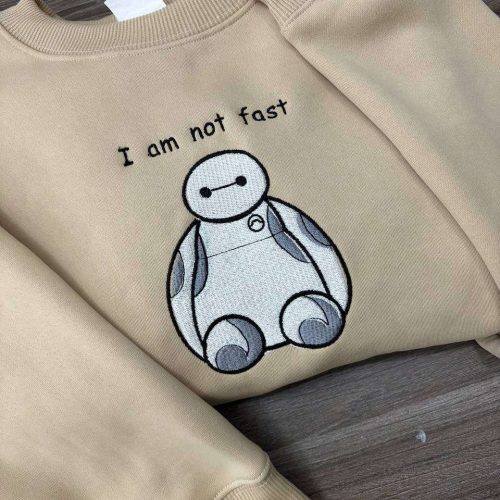 I Am Not Fast Baymax Embroidered Sweater: Cartoon Crewneck Sweatshirt Vintage Gift for Him