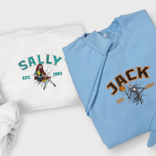 Jack and Sally Embroidered Sweatshirt: Nightmare Before Christmas Couple Shirt Cartoon Design Jack Skellington Christmas Town Jack and Sally Embroidered Sweatshirt: Nightmare Before Christmas Couple Shirt Cartoon Design Jack Skellington Christmas Town