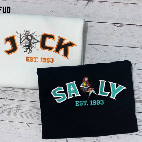 Jack and Sally Embroidered Sweatshirt – Nightmare Before Christmas Cartoon Couple Shirt Jack Skellington Christmas Town Jack and Sally Embroidered Sweatshirt – Nightmare Before Christmas Cartoon Couple Shirt Jack Skellington Christmas Town