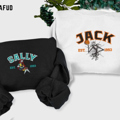 Jack and Sally Embroidered Sweatshirt: The Nightmare Before Christmas Couple Shirt – Cartoon Style Jack Skellington Christmas Town EH299-300 Jack and Sally Embroidered Sweatshirt: The Nightmare Before Christmas Couple Shirt – Cartoon Style Jack Skellington Christmas Town EH299-300