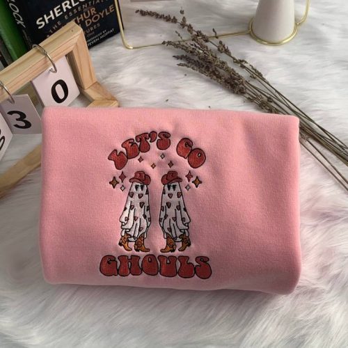 Let’s Go Ghouls Cowboy Ghost Embroidered Crewneck T-Shirt, Sweatshirt for Men Women Sweatshirt