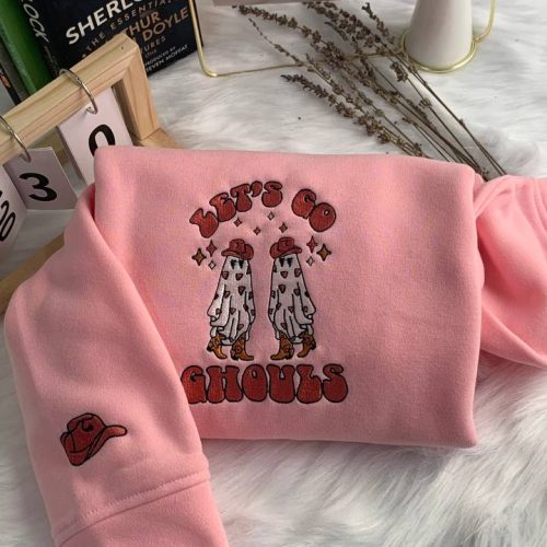 Let’s Go Ghouls Cowboy Ghost Embroidered Crewneck T-Shirt, Sweatshirt for Men Women Sweatshirt, Gift for Men Women