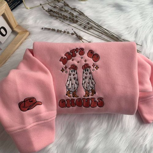 Stitch And Angel As Jack And Sally Matching Halloween Embroidered Crewneck T-Shirt, Sweatshirt for Men Women Shirt, Gift for Men Women Let’s Go Ghouls Cowboy Ghost Embroidered Crewneck T-Shirt, Sweatshirt for Men Women Sweatshirt, Gift for Men Women