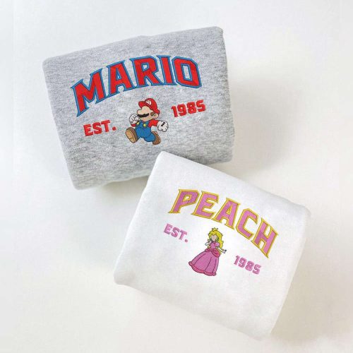 Embroidered Mario & Princess Peach Sweatshirt – Super Mario Shirt with Character Perfect for Mario and Friends Fans! Embroidered Mario & Princess Peach Sweatshirt – Super Mario Shirt with Character Perfect for Mario and Friends Fans!