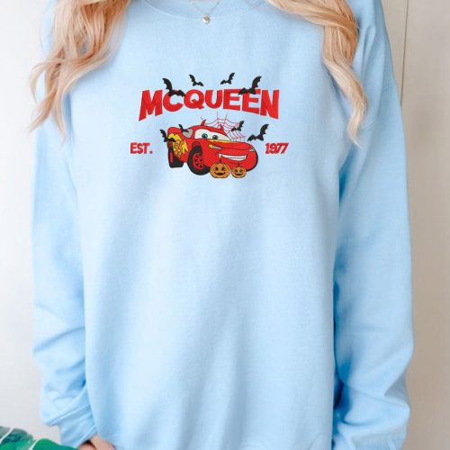 Mcqueen Halloween Embroidered Sweatshirts – Nightmare Mcqueen Shirt Cars Crewneck Sweater – Perfect Gift for Halloween Day and Him