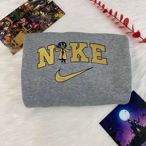 Nike Jack Skellington Embroidered Crewneck T-Shirt, Sweatshirt for Men Women Shirt, Gift for Men Women Nike Coraline Embroidered Crewneck T-Shirt, Sweatshirt for Men Women Sweatshirt, Gift for Men Women