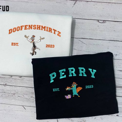 Perry & Doofenshmirtz Embroidered Sweatshirts: Trending Phineas & Ferb Crewnecks for Couples Perfect Christmas Gifts EH297-298 Perry & Doofenshmirtz Embroidered Sweatshirts: Trending Phineas & Ferb Crewnecks for Couples Perfect Christmas Gifts EH297-298