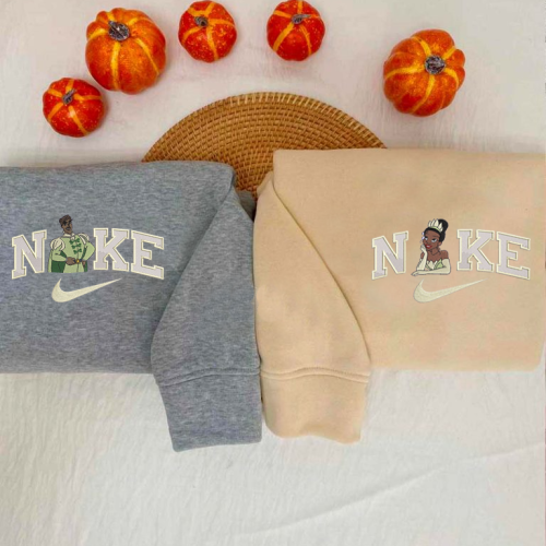 Princess Tiana and Prince Naveen Embroidered Crewneck T-Shirt, Sweatshirt for Men Women Shirts, Gift for Men Women