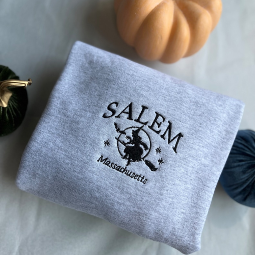 Salem Massachusetts Embroidered Crewneck T-Shirt, Sweatshirt for Men Women Sweatshirt, Gift for Men Women