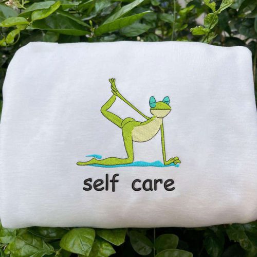 Self Care Frog Embroidered Sweatshirt: Funny Yoga Shirt for Her Perfect Birthday Gift Self Care Frog Embroidered Sweatshirt: Funny Yoga Shirt for Her Perfect Birthday Gift