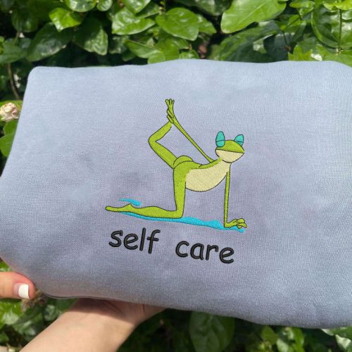 Self Care Frog Embroidered Sweatshirt – Yoga Funny Shirt & Gift For Her ESH029 Self Care Frog Embroidered Sweatshirt – Yoga Funny Shirt & Gift For Her ESH029