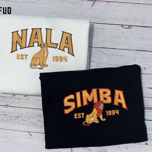 Trending Monster s University Crewneck Sweatshirts: Disney Movie Shirts and Hoodies with Embroidered Logo Simba and Nala Embroidered Sweatshirts: Trending Lion King Shirts for Couples & Friends Perfect Christmas Gift