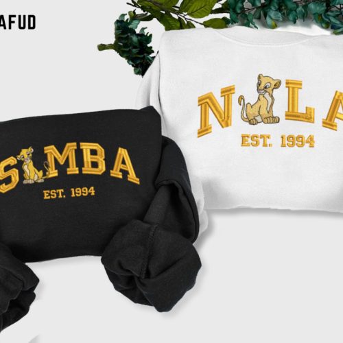 Trending Simba and Nala Embroidered Sweatshirts: Lion King Couple Shirts Perfect Gift for Friends Christmas Shirts Trending Simba and Nala Embroidered Sweatshirts: Lion King Couple Shirts Perfect Gift for Friends Christmas Shirts