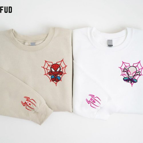 Spider Couple Embroidered Sweater: Trending Cartoon Sweatshirt Marvel Spiderman Crewneck Spider Couple Embroidered Sweater: Trending Cartoon Sweatshirt Marvel Spiderman Crewneck