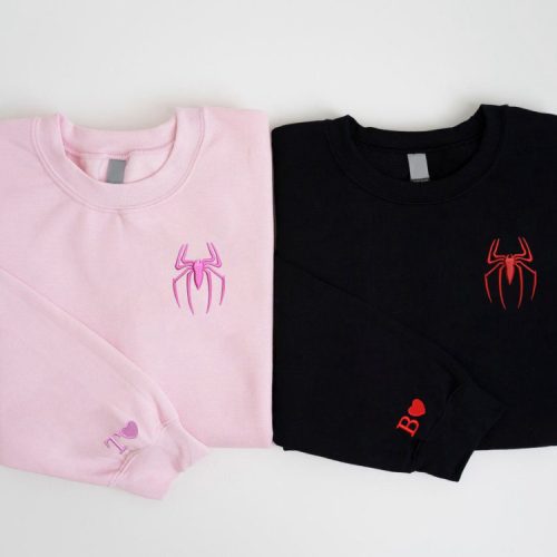 Spider Couple Embroidered Sweater: Trending Cartoon Sweatshirt Valentine s Crewneck Spiderman Design
