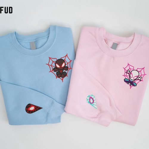 Elsa Anna Olaf Embroidered Sweatshirt: Princess Cartoon Crewneck – Trending Gift for Sister Friend Spider Couple Embroidered Sweater - Trending Cartoon Sweatshirt for Valentine s Day Spiderman Design