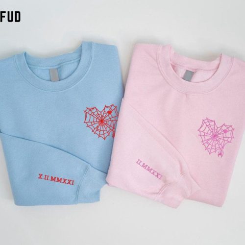 Spider Couple Embroidered Sweater: Trending Cartoon Valentine Sweatshirt Spiderman-Inspired Crewneck Spider Couple Embroidered Sweater - Trending Cartoon Sweatshirt for Valentine s Day Spiderman Fans