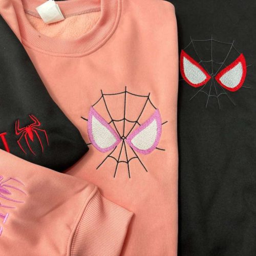 Spider Couple Embroidered Sweater: Trending Cartoon Valentine Sweatshirt Spiderman-Inspired Crewneck