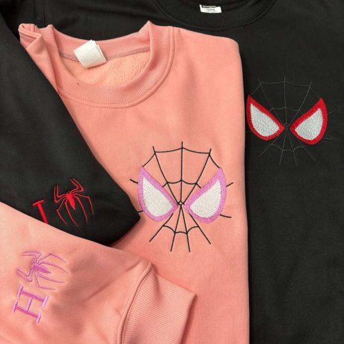 His & Her Ellie Carl Embroidered Sweatshirt: Valentine Cartoon Up Balloon Shirt Pink Valentine Balloon Couple Shirt EH486-487 L H C Spider Couple Embroidered Sweater - Trending Valentine Cartoon Sweatshirt EH477-478 L H C