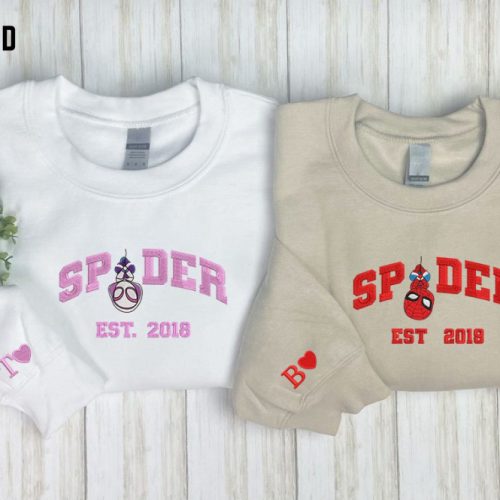 Spider Couple Embroidered Sweater: Trending Cartoon Sweatshirt Valentine s Day Crewneck Shirt