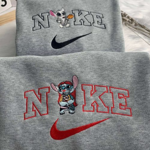 Stitch And Angel As Jack And Sally Matching Halloween Embroidered Crewneck T-Shirt, Sweatshirt for Men Women Shirt