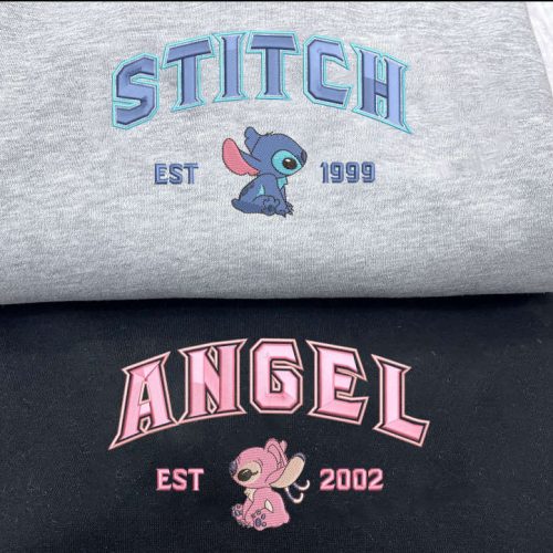 Stitch & Angel Couple Sweater: Trending Cartoon Embroidered Sweatshirt Vintage Crewneck Embroidery Hoodie ECT017-018 Stitch & Angel Couple Sweater: Trending Cartoon Embroidered Sweatshirt Vintage Crewneck Embroidery Hoodie ECT017-018