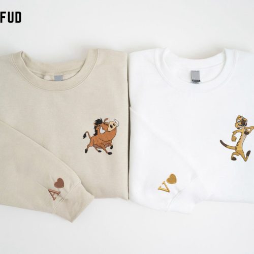 Timon and Pumbaa Embroidered Sweatshirts: Lion King Couple Crewnecks – Perfect Valentine s Gift for Him