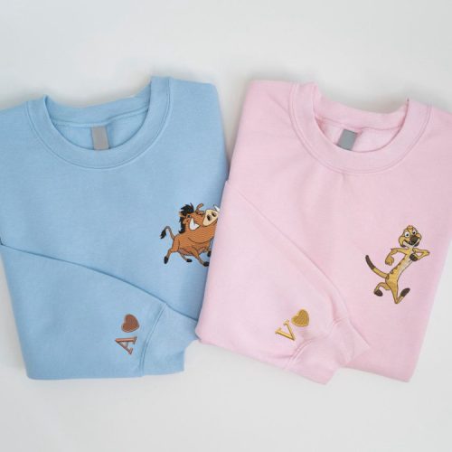 Timon and Pumbaa Embroidered Sweatshirts – Lion King Shirts for Couples Perfect Valentine s Gift EH353-354 L H C Timon and Pumbaa Embroidered Sweatshirts – Lion King Shirts for Couples Perfect Valentine s Gift EH353-354 L H C