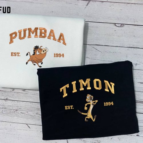 Timon and Pumbaa Embroidered Sweatshirts – Lion King Shirts for Couples Perfect Valentine Gift EH378-379 Timon and Pumbaa Embroidered Sweatshirts – Lion King Shirts for Couples Perfect Valentine Gift EH378-379
