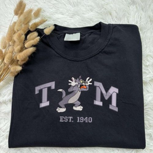 Tom and Jerry Embroidered Comfort Colors Tee – Perfect Gift for Tom and Jerry Fans