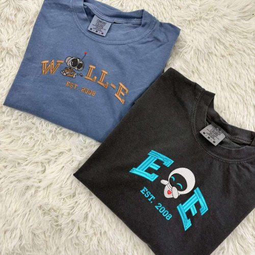 Wall-E and Eve Embroidered Comfort Colors Tee – Cartoon Character Shirt Perfect Gift for Wall-E Movie Lovers – Couple Gift ECL228-229 Wall-E and Eve Embroidered Comfort Colors Tee – Cartoon Character Shirt Perfect Gift for Wall-E Movie Lovers – Couple Gift ECL228-229