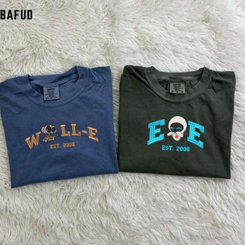 Wall-E and Eve Embroidered Comfort Colors Tee – Cartoon Character Shirt Perfect Gift for Wall-E Movie Lovers – Couple Gift ECL228-229 Wall-E and Eve Embroidered Comfort Colors Tee – Cartoon Character Shirt Perfect Gift for Wall-E Movie Lovers – Couple Gift ECL228-229