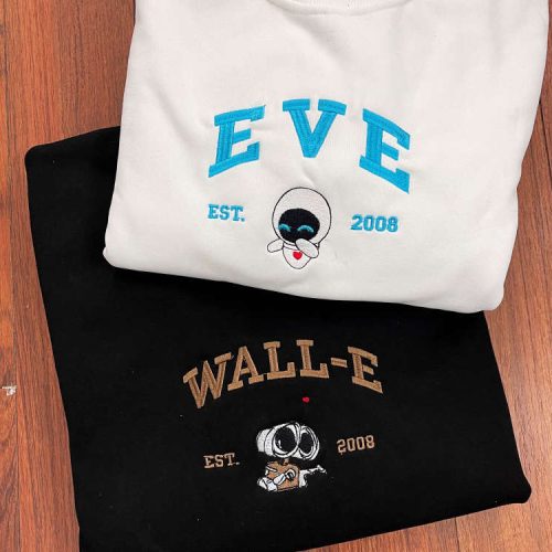 Walle Eve Couple Embroidered Sweater – Trending Cartoon Sweatshirt Vintage Crewneck – ECT011-012 Walle Eve Couple Embroidered Sweater – Trending Cartoon Sweatshirt Vintage Crewneck – ECT011-012