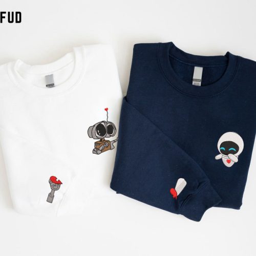 Walle Eve Couple Embroidered Sweater: Cartoon & Valentine s Sweatshirts – Trending Crewneck Vintage EH355-356 L H C Walle Eve Couple Embroidered Sweater: Cartoon & Valentine s Sweatshirts – Trending Crewneck Vintage EH355-356 L H C