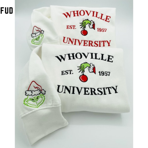 Whoville University Embroidered Crewneck T-Shirt, Sweatshirt for Men Women Sweatshirt