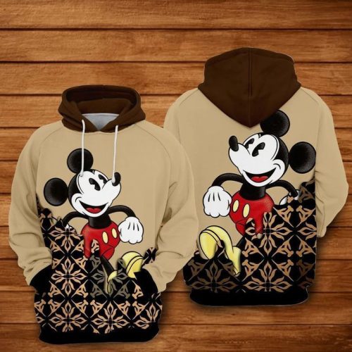 Mickey Walking Brown Disney Over Print 3d Hoodie Zip Hoodie 594 – Shirts Gift for Mickey Lovers