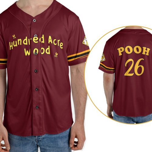 4th of July Mickey Independence Day Jersey – White Baseball Shirt for Men Winnie The Pooh Hundred Acre Wood  2 Sided Baseball Jersey Shirt, Disney Pooh Bear Sport