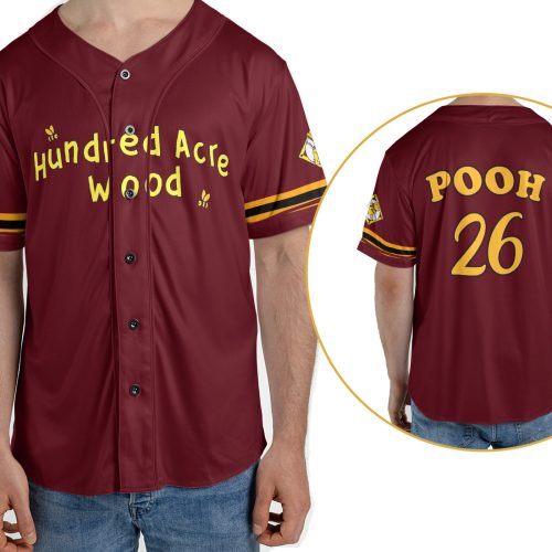 Winnie The Pooh Hundred Acre Wood  2 Sided Baseball Jersey Shirt, Disney Pooh Bear Sport Outfits, Disney World Disneyland Trip Birthday Gift