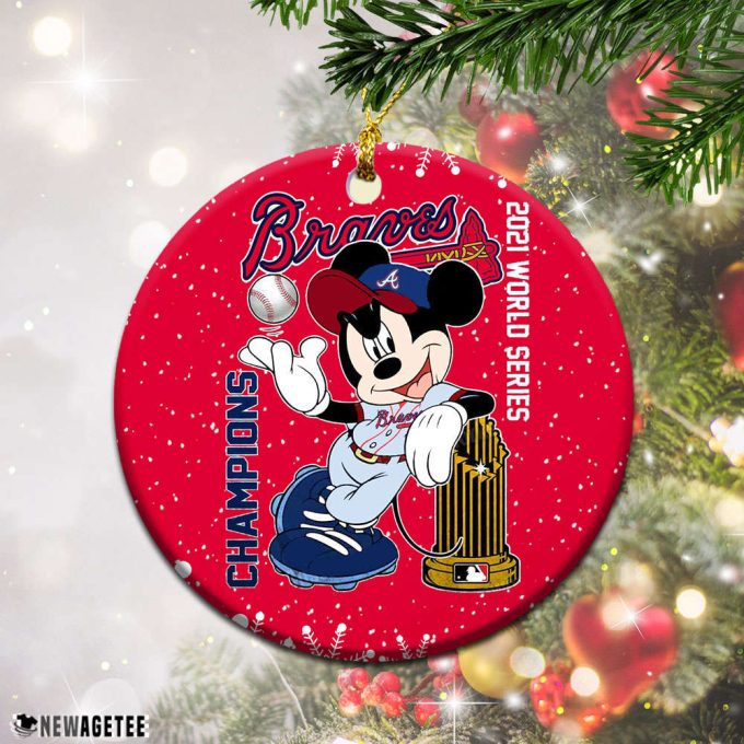 Atlanta Braves World Series Champions 2021 MLB Mickey Mouse Christmas Ornament